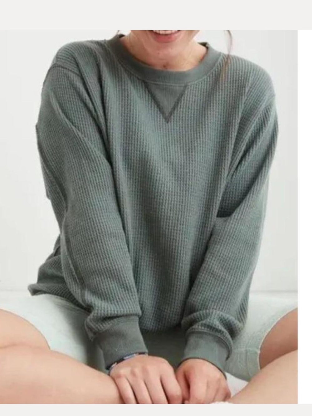 Aerie Green Waffle Knit Sweatshirt